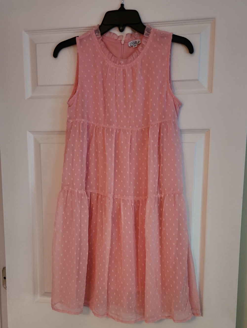 Light Pink Tiered Dot Chiffon Dress